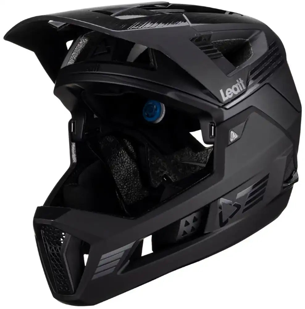 Leatt Enduro 4.0 full face helmet with visor and ventilation for mountain biking and downhill riding.