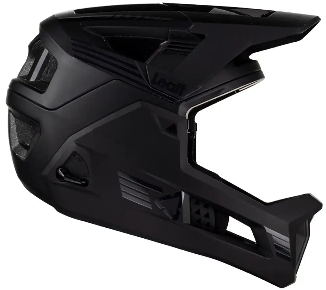 Leatt Enduro 4.0 full face helmet with ventilation and adjustable straps, designed for mountain biking and motocross safety.