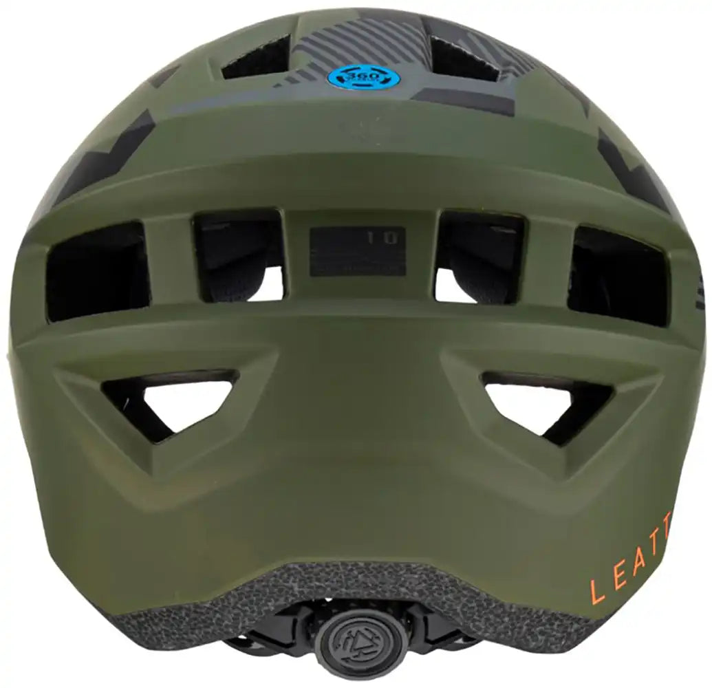 Leatt All Mountain 1.0 Junior MTB helmet showing durable black exterior and adjustable straps for young mountain bikers.