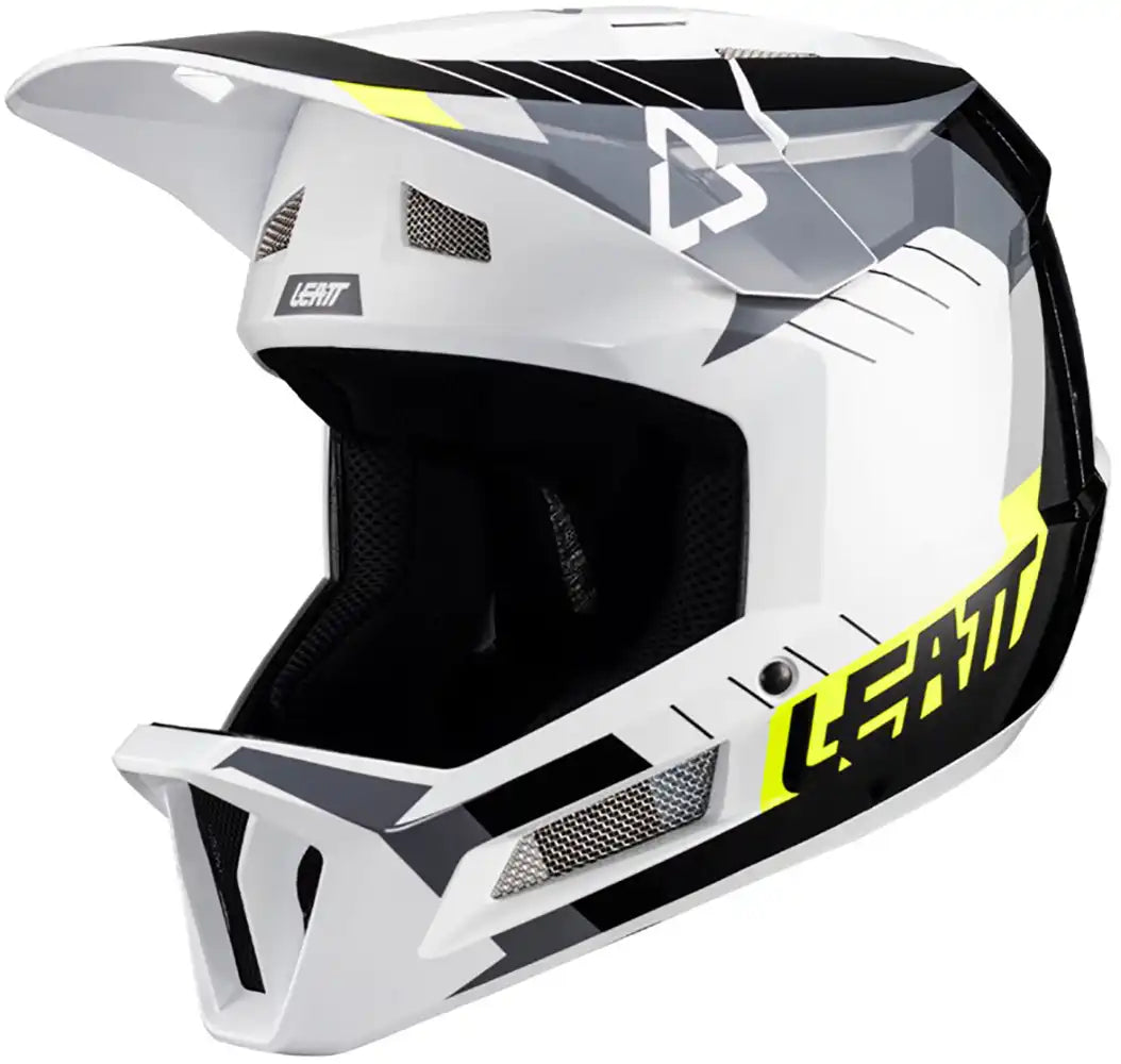 Leatt Gravity 2.0 full face helmet with adjustable straps and ventilation for mountain biking and downhill riding.