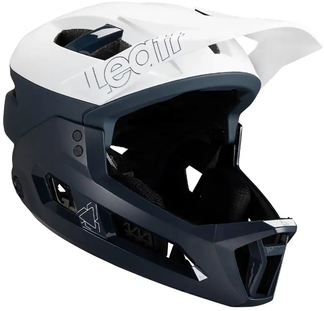Leatt Enduro 3.0 full face helmet with adjustable visor, ventilation, and secure chin strap, designed for mountain biking safety.