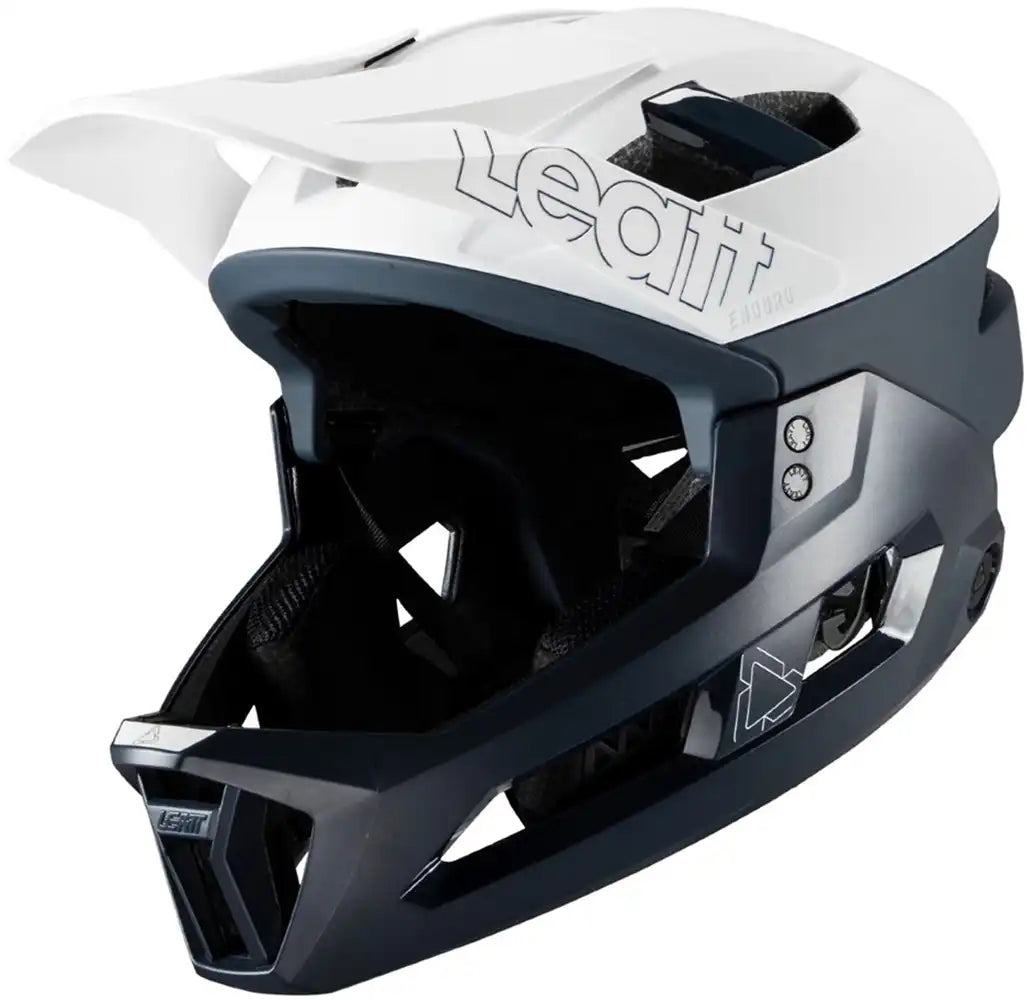 Leatt Enduro 3.0 full face helmet with visor, ventilation, and padded interior for mountain biking protection.
