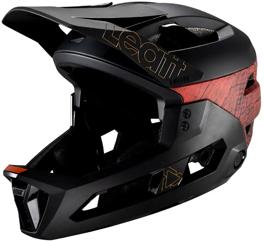 Leatt Enduro 3.0 full face helmet with sleek design, adjustable straps, and ventilation for mountain biking and motocross safety.