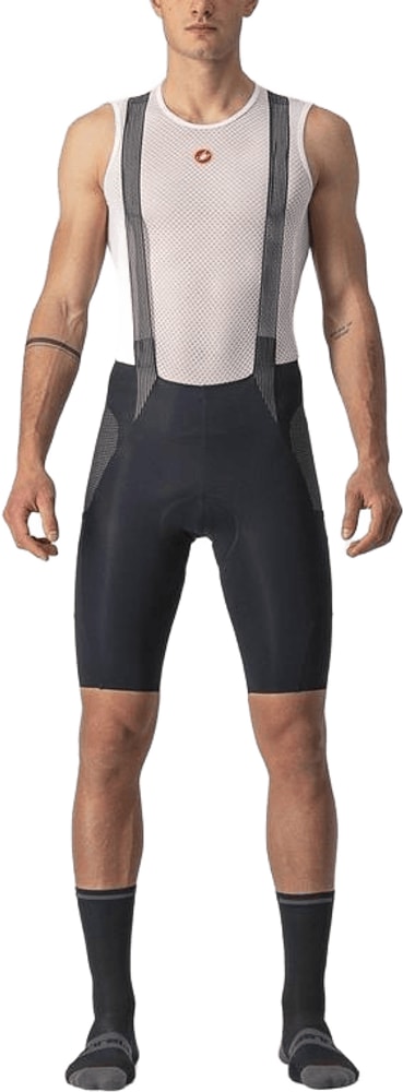 Castelli Free Unlimited men's bib knicks, form-fitting cycling clothing with padded chamois and adjustable straps.