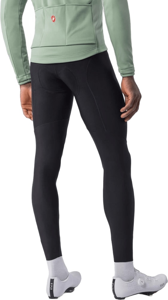 Castelli Competizione men's bib tights, cycling clothing with black and red design, padded for comfort, close-up view.