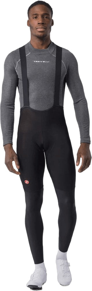 Castelli Competizione men's bib tights showing black cycling tights with adjustable straps and logo details.