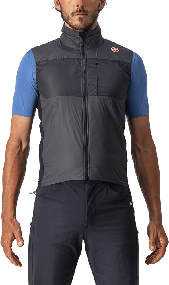 Castelli Unlimited Puffy men's vest in black, lightweight outerwear with quilted design and front zipper.