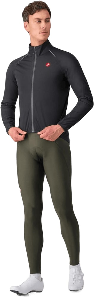 Castelli Emergency 3 men's rain jacket showing waterproof fabric and adjustable hood, designed for outdoor rain protection.
