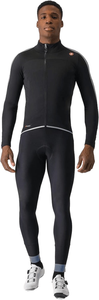 Castelli Ultra men's rain cape made of waterproof fabric, designed for outdoor weather protection, shown hanging on a hanger.