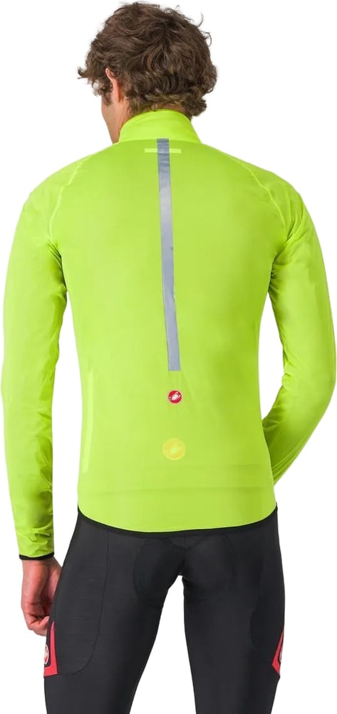 Castelli Squall Shell men's jacket shown, lightweight waterproof cycling jacket with hood and adjustable cuffs.