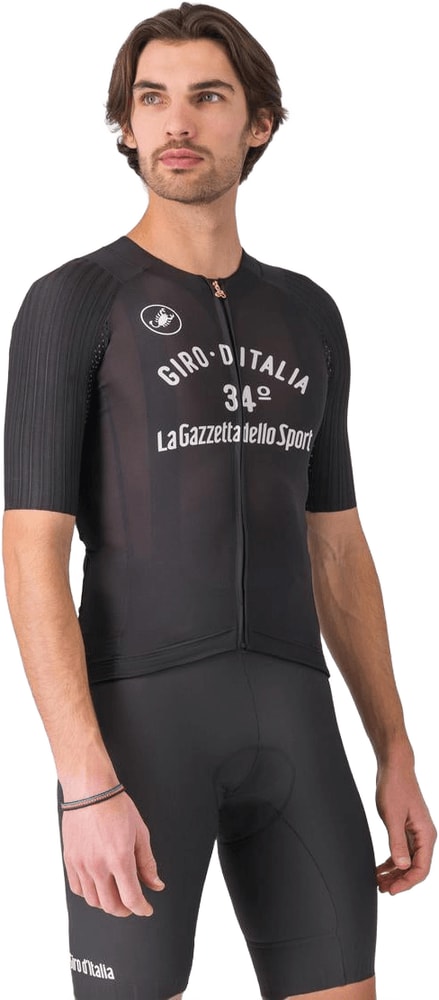 Castelli Giro Vintage black men's cycling jersey with short sleeves and race fit, size 34, showcasing classic design and breathable fabric.