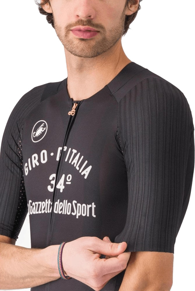 Castelli Giro Vintage black men's cycling jersey with short sleeves and vintage design, size 34, front view.