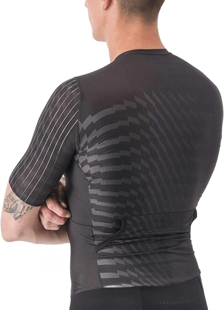 Castelli PR 2 men's speed suit, aerodynamic cycling clothing with sleek black design and form-fitting fit.