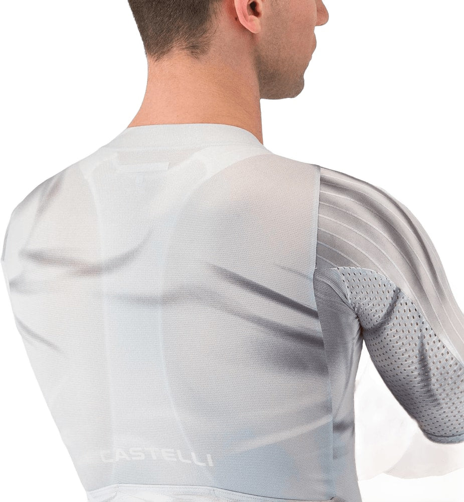 Castelli Aero Race 8S men's cycling jersey in white with black accents, featuring aerodynamic design and short sleeves.