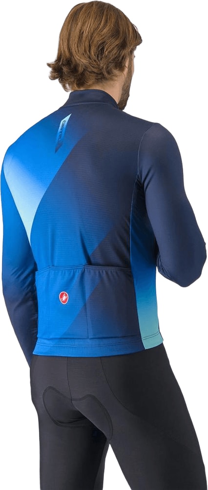 Castelli Amplify Thermal long-sleeve men's cycling jersey in black with chest logo and thermal fabric for cold weather riding.