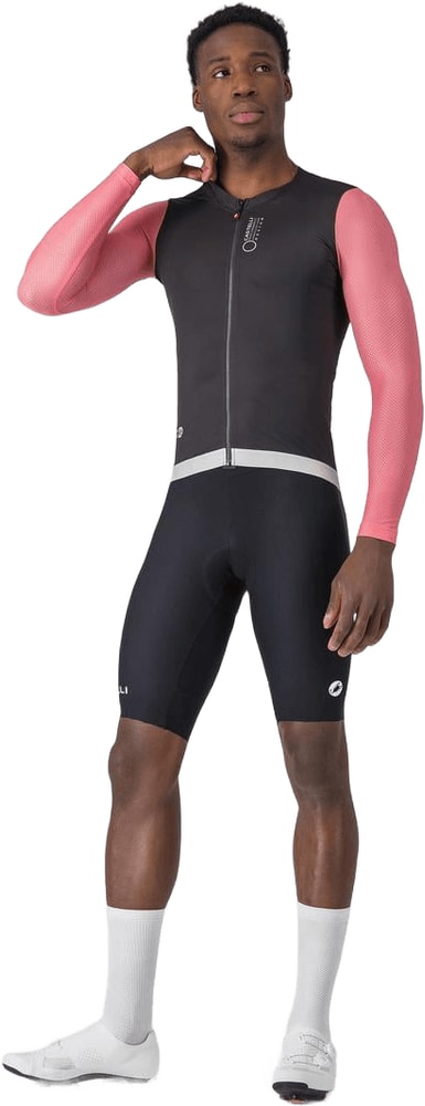 Castelli Corretto LS men's cycling jersey in black with red accents, featuring long sleeves and a fitted design.