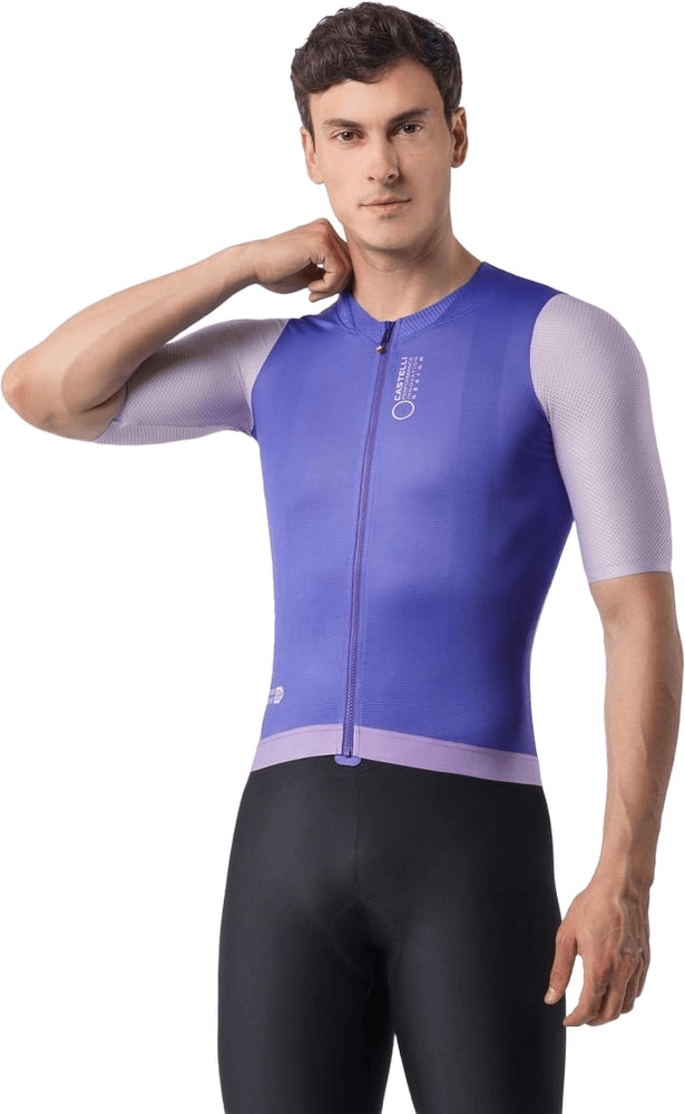 Castelli Corretto SS men's cycling jersey in lightweight fabric with short sleeves and front zipper, navy blue color.