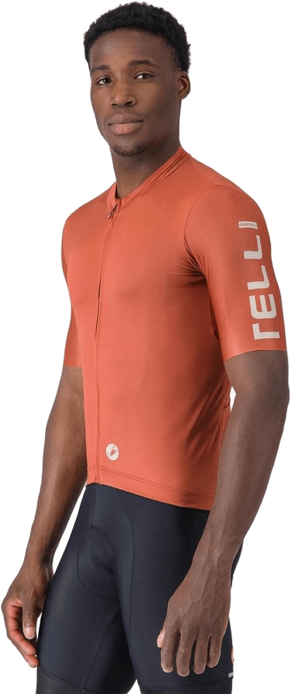 Castelli Entrata Apex SS men's cycling jersey in blue with short sleeves and logo, displayed on a hanger.