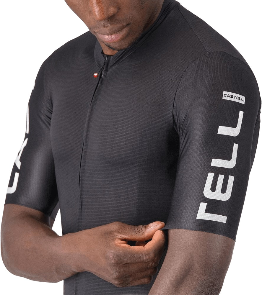 Castelli Entrata Apex SS men's cycling jersey in blue with short sleeves and logo details.