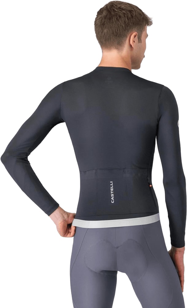 Castelli Espresso 2 LS men's cycling jersey in black with long sleeves and logo details, designed for comfort and performance.