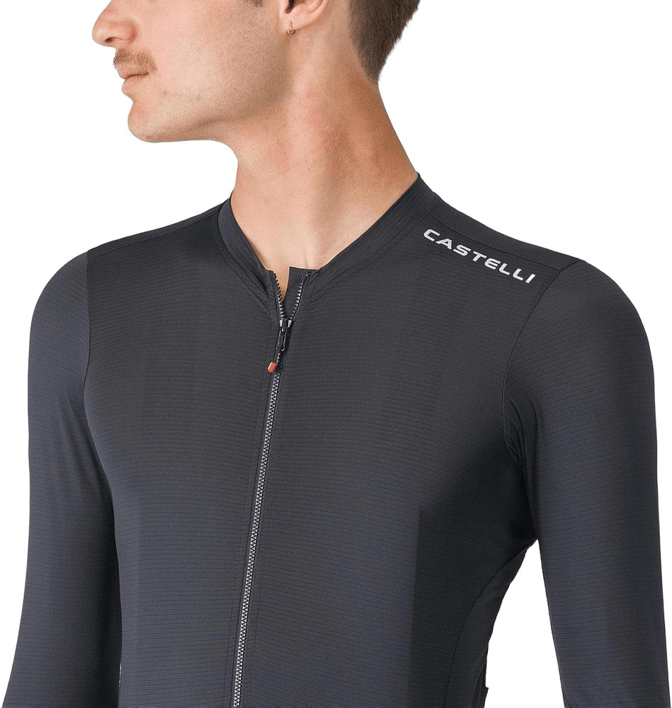 Castelli Espresso 2 LS men's cycling jersey in black with long sleeves, featuring a snug fit and breathable fabric.