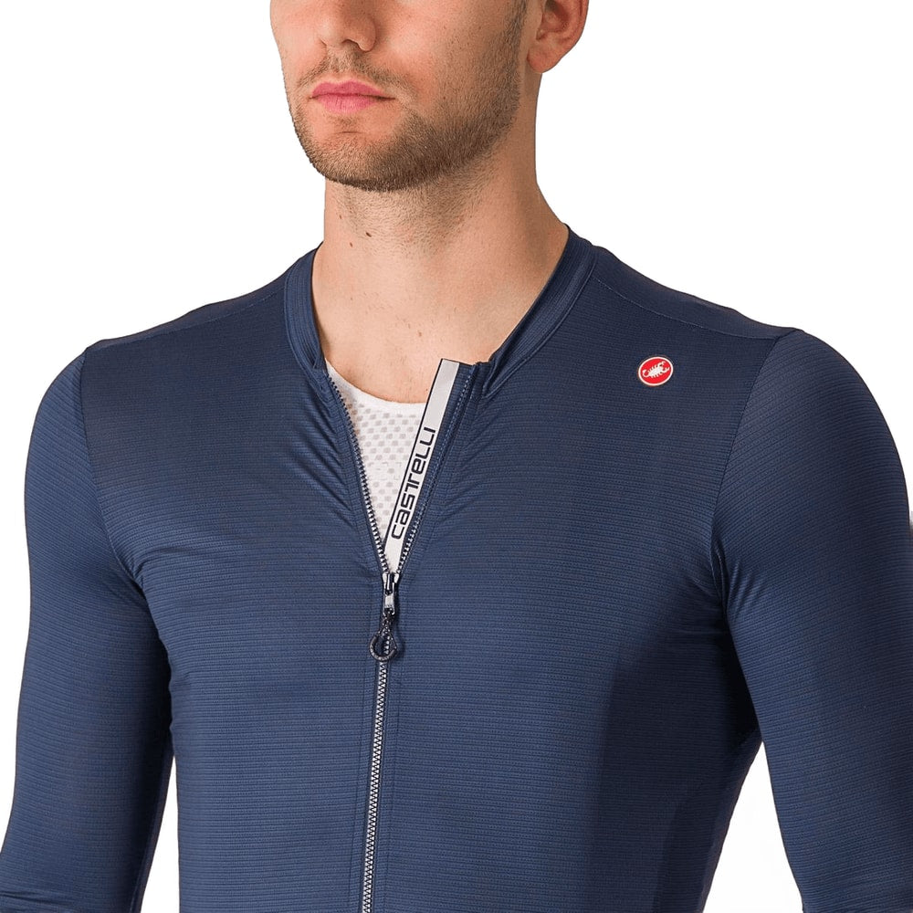Castelli Espresso LS men's cycling jersey in black with long sleeves and logo, designed for comfort and performance.