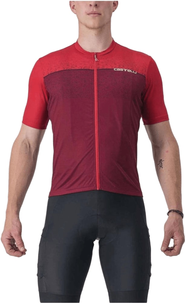 Castelli Unlimited Entrata SS men's cycling jersey in bright red with short sleeves and full front zipper.