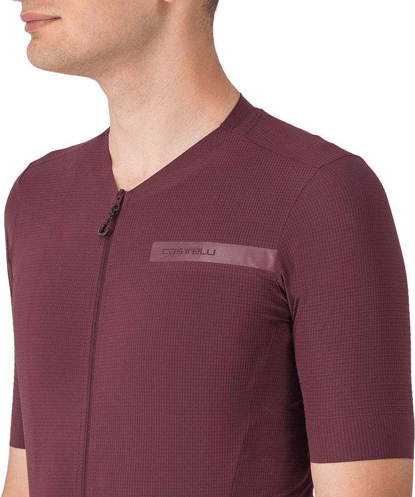 Castelli Premio Evo SS men's cycling jersey in white with red accents, featuring short sleeves and a full front zipper.