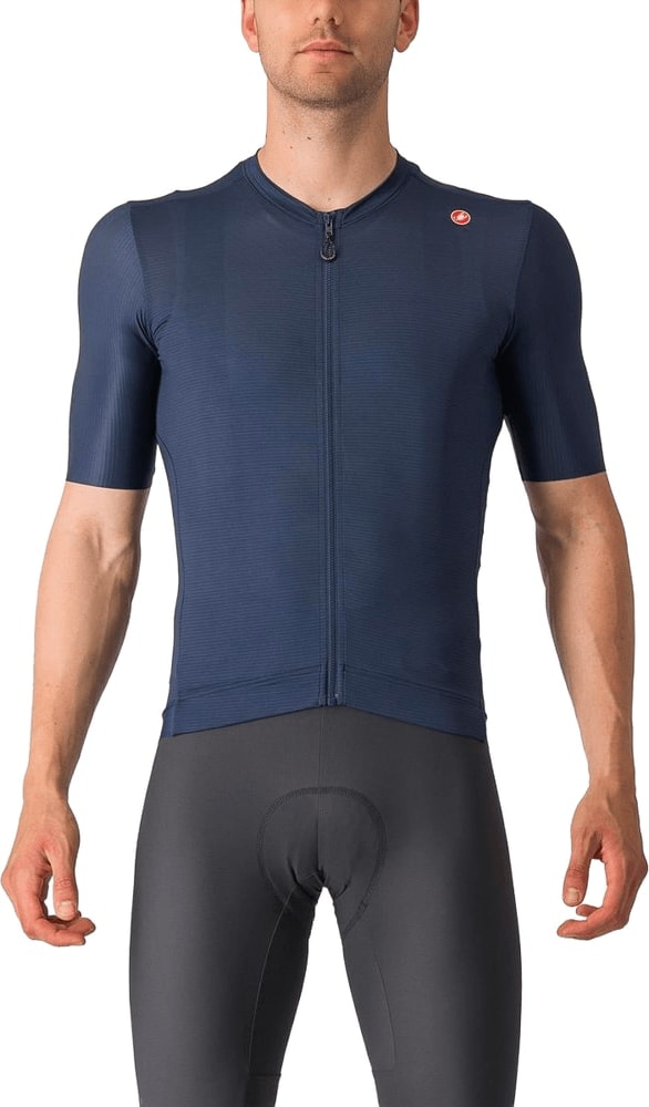 Castelli Espresso SS men's cycling jersey in black with white and red accents, short sleeves, and front zipper.