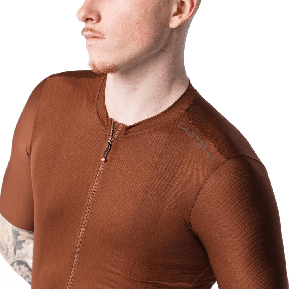 Castelli Espresso 2 SS men's cycling jersey in gray with short sleeves and logo details.