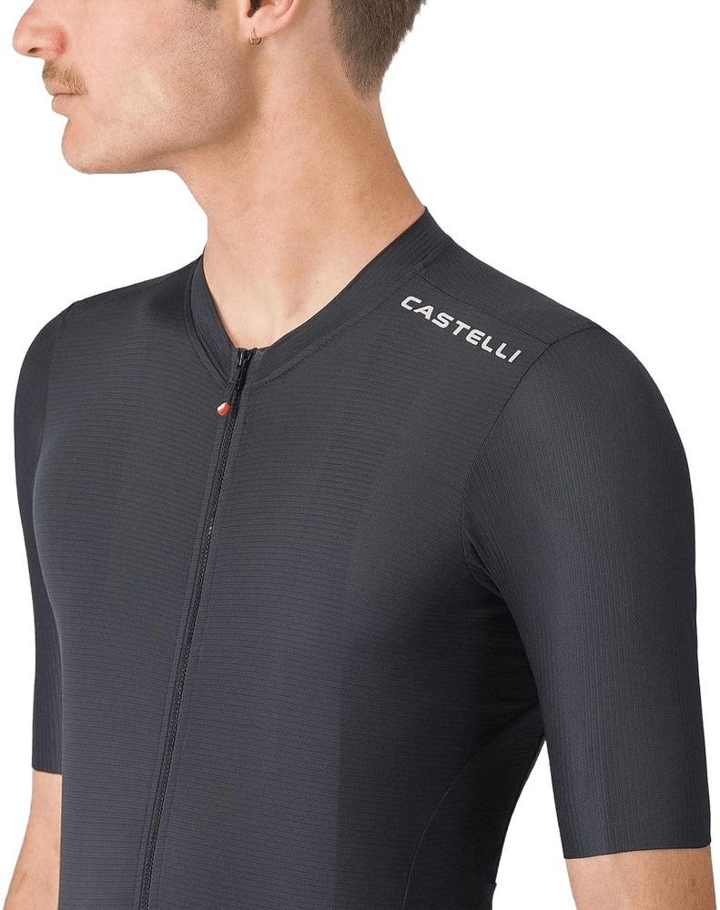 Castelli Espresso 2 SS men's cycling jersey in red with short sleeves and front zipper, made for comfortable riding.