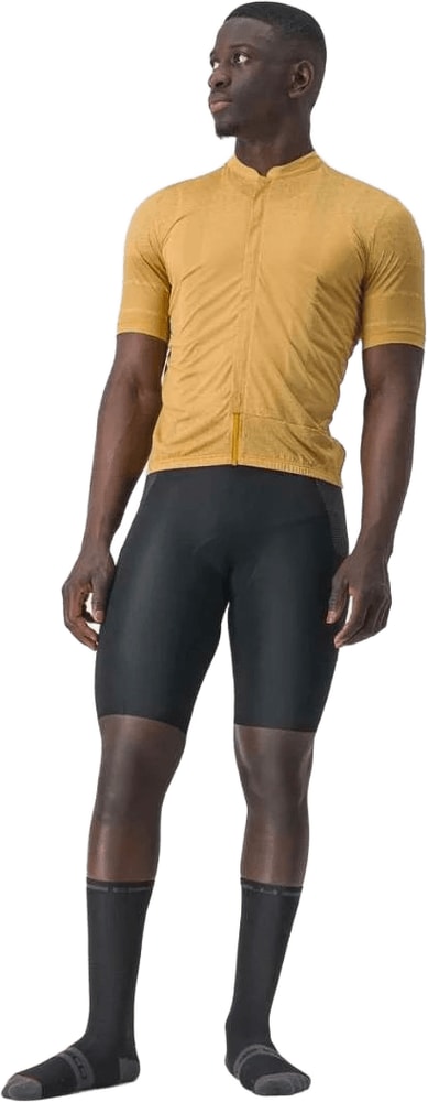 Castelli Unlimited Terra SS men's cycling jersey displayed on a hanger, featuring lightweight fabric and a vibrant color scheme.