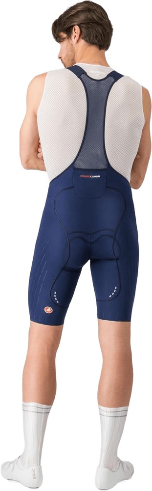 Castelli Free Aero Race S men's bib knicks with aerodynamic design and tight fit, shown on a model for cycling performance.
