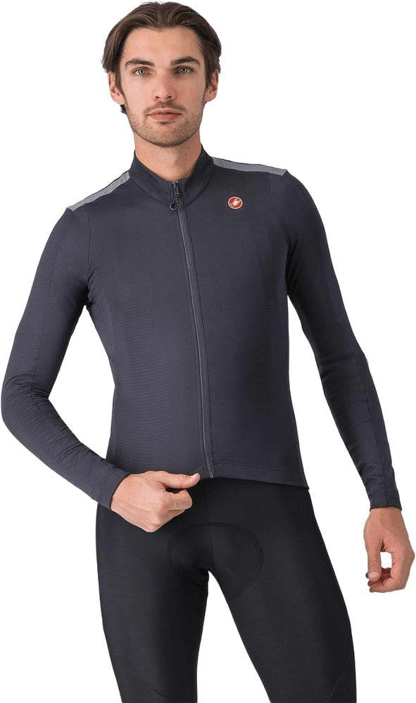 Castelli Puro 4 LS men's cycling jersey in black with long sleeves, featuring a fitted design and breathable fabric.