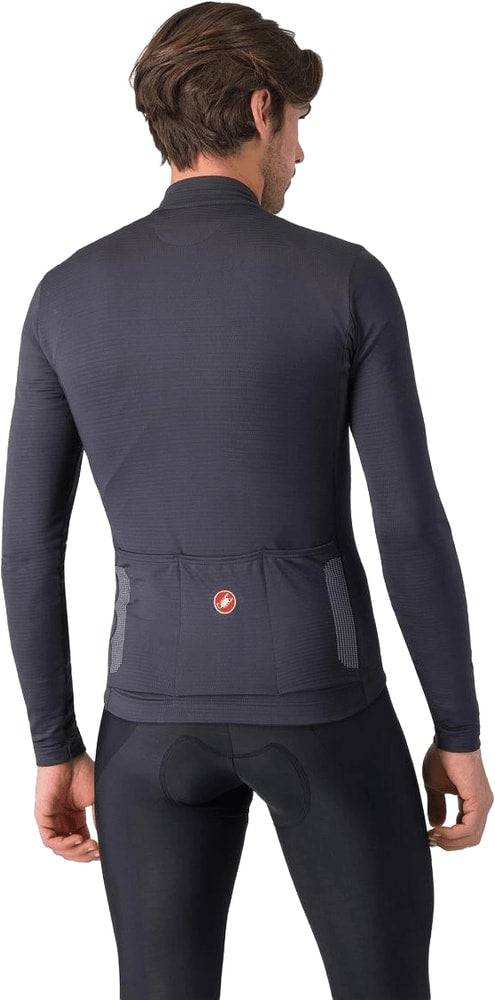Castelli Puro 4 LS men's cycling jersey in black with long sleeves, featuring a fitted design and brand logo on the front.
