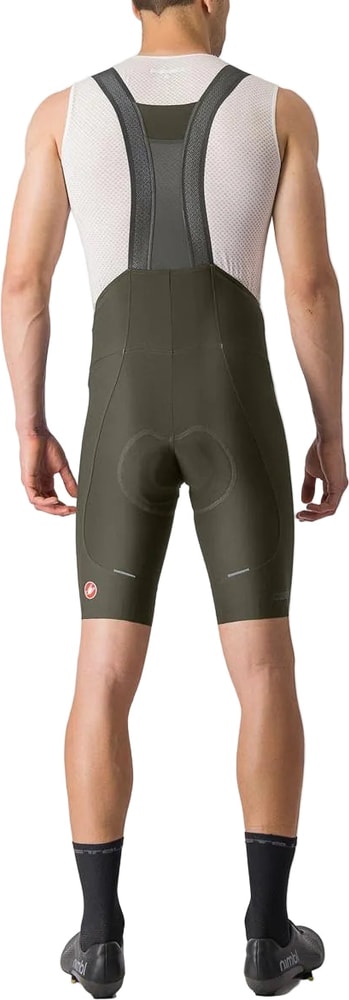 Castelli Espresso men's bib knicks in black, showing the fitted cycling apparel with logo details and adjustable straps.