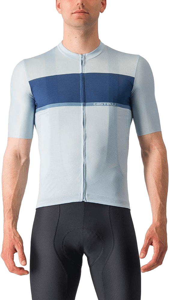 Castelli Tradizione SS men's cycling jersey in white with red and blue accents, short sleeves, and front zipper.