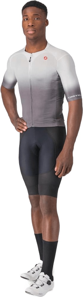 Castelli UPF short sleeve men's cycling jersey in navy with logo details, designed for sun protection and comfort.