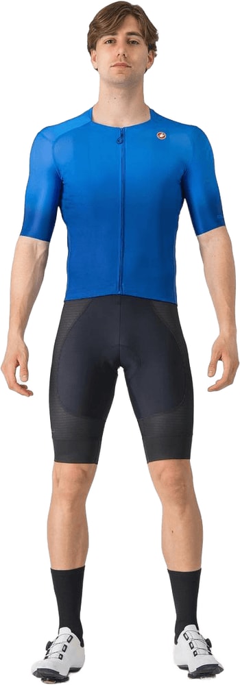 Castelli UPF short sleeve men's jersey in breathable fabric with logo, designed for sun protection and cycling comfort.