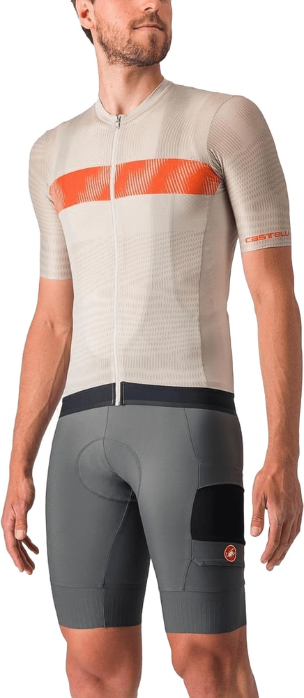Castelli Unlimited Endurance SS men's cycling jersey in light color with short sleeves and front zipper.