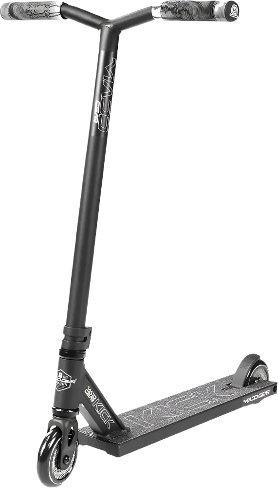 Black MGP Kick Pro X scooter with sturdy deck and handlebars, designed for tricks and urban riding.