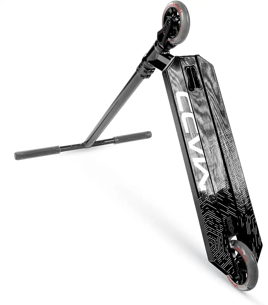 Black MGP Viral Extreme scooter with deck and handlebars, shown from the right underside angle.