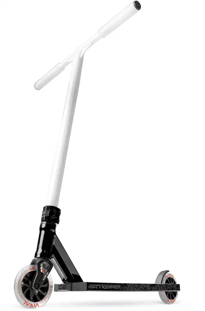 MGP Viral Extreme scooter with black and white Yinyang design, featuring a low deck and adjustable handlebars for stunt riding.