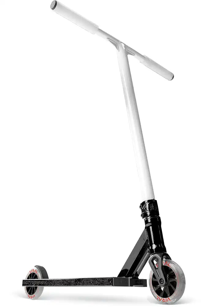 MGP Viral Extreme scooter with black and white Yin Yang design, shown from the right side with low deck and handlebars.