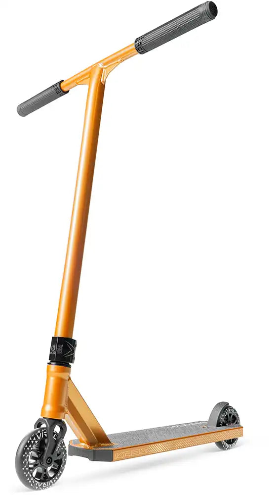 MGP Viral Kaos scooter in copper finish with a low deck and sleek design, ideal for stunt riding and tricks.
