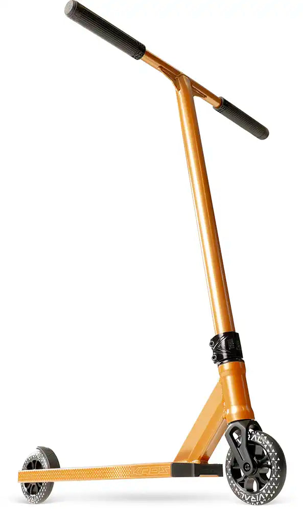 MGP Viral Kaos Scooter with copper main deck and low-rise design, shown from right side in a sleek black finish.