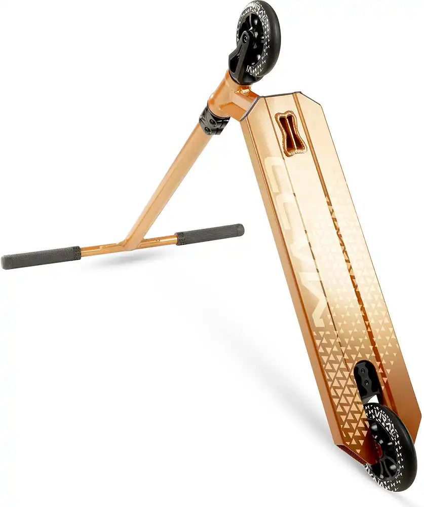 MGP Viral Kaos scooter with copper underside, showing the right side and deck design for freestyle riding and tricks.