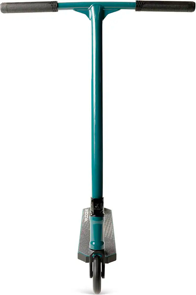 MGP Viral Kaos denim scooter with sleek design, front view showcasing its stylish build and branded details.