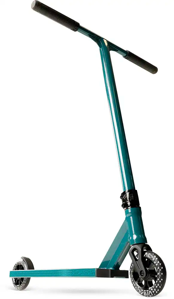 MGP Viral Kaos denim scooter with low deck and right-side view, featuring sleek design and sturdy construction.