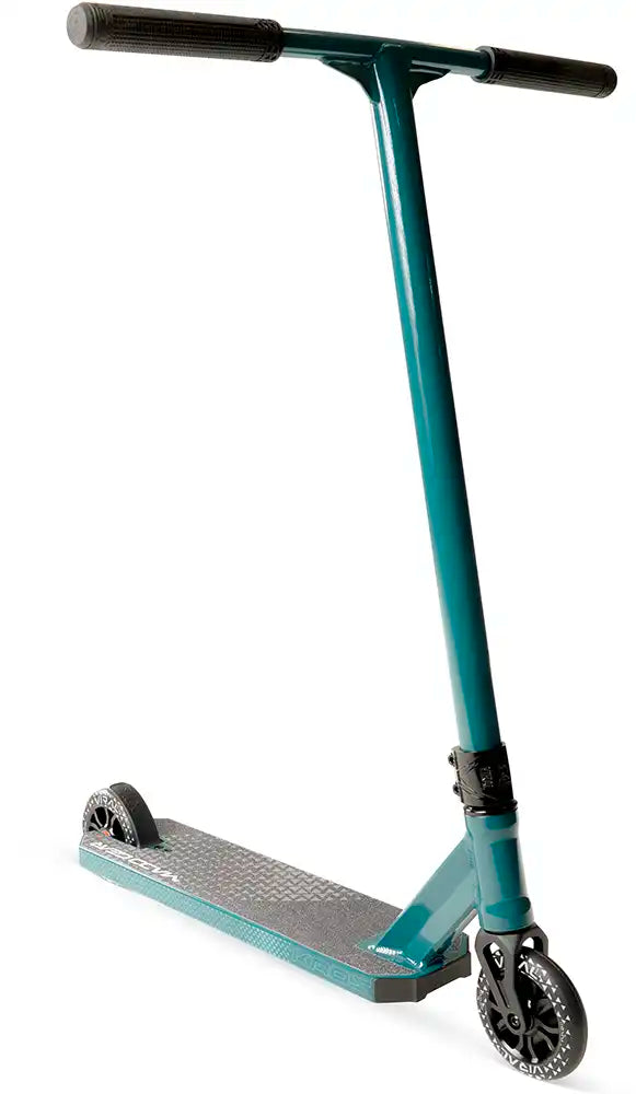 MGP Viral Kaos scooter in denim, showcasing the sleek deck and handlebars on a modern scooter designed for riders.